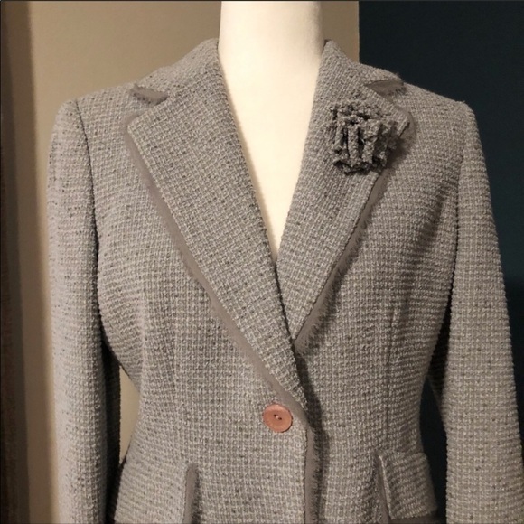 Anne Klein gray tweed blazer with boutonnière - Picture 2 of 11